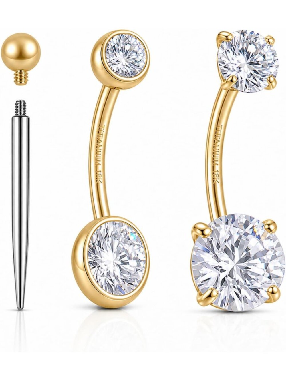 14G Titanium Belly Button Ring with 18K Gold Plated CZ Navel Piercing Jewelry